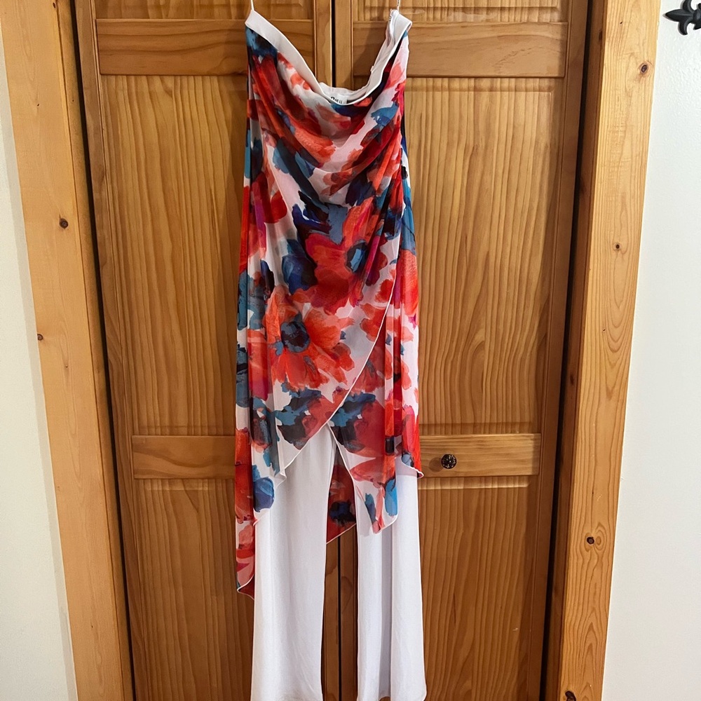 Bold floral strapless one piece pant suit